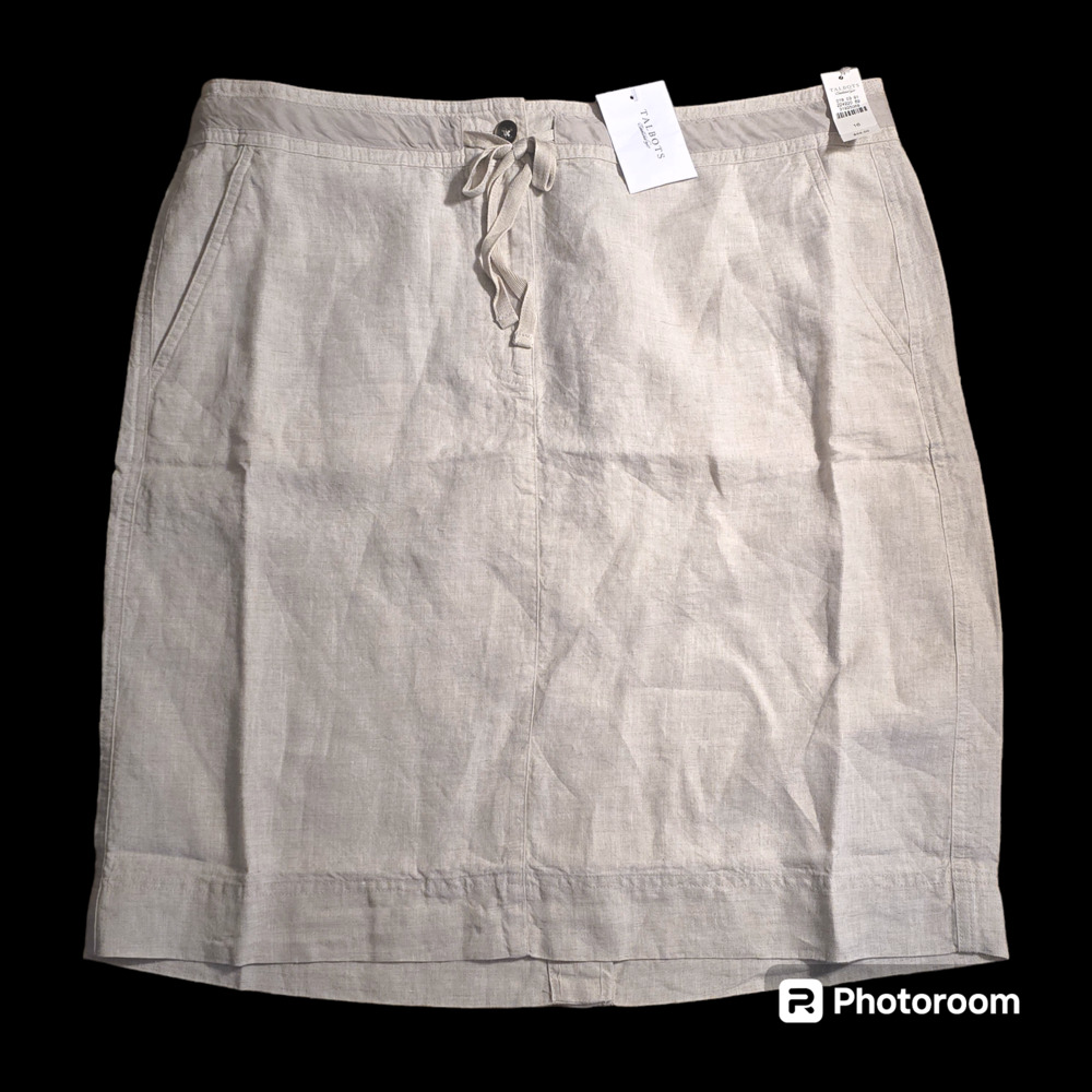 NWT, Talbots Women’s 100% Pure Irish Linen Skirt Beige, Size 16.